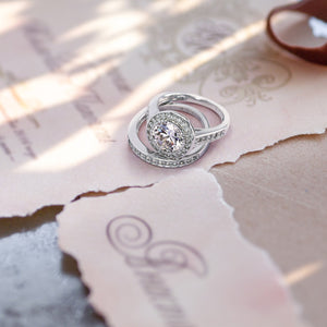 3CT Solitaire Halo AAA CZ Engagement Wedding Ring Set Sterling Silver