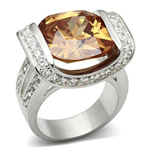 SS006 - Silver 925 Sterling Silver Ring with AAA Grade CZ  in Champagne - Joyeria Lady