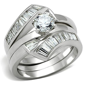 SS025 - Silver 925 Sterling Silver Ring with AAA Grade CZ  in Clear - Joyeria Lady