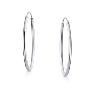 Minimalist Round Endless Continuous Tube Hoop Earrings Sterling Silver