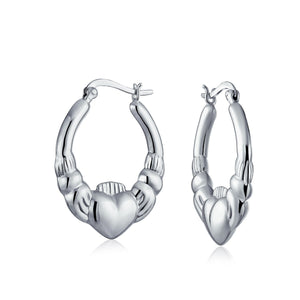 BFF Claddagh Celtic Friendship Love Hoop Earrings .925 Sterling Silver