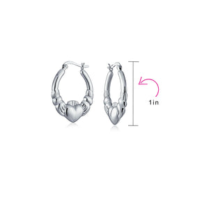 BFF Claddagh Celtic Friendship Love Hoop Earrings .925 Sterling Silver