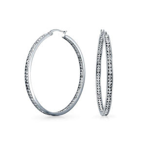 Round Channel Set CZ Inside Out Large Hoop Earrings For Women Finish