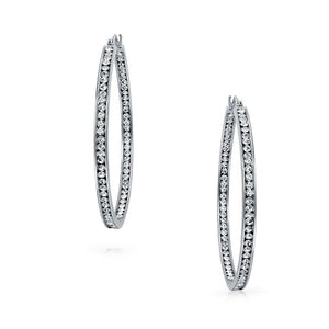 Round Channel Set CZ Inside Out Large Hoop Earrings For Women Finish