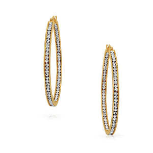 Round Channel Set CZ Inside Out Large Hoop Earrings For Women Finish