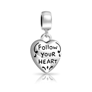 Angel Wing Feather Heart Dangle Charm Bead 925 Sterling Silver