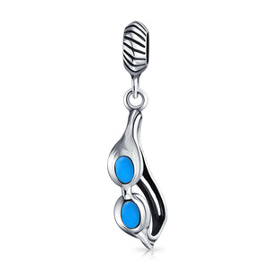 Skier Swimmer Swim Sport Goggles Sterling Silver Dangle Bead Charm - Joyeria Lady