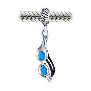 Skier Swimmer Swim Sport Goggles Sterling Silver Dangle Bead Charm