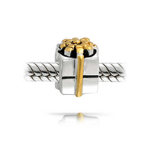 Ribbon Bow Birthday Present Gift Box Charm Bead 925 Sterling Silver