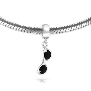 Black Movie Star Sunglasses Sterling Silver Dangle Travel Bead Charm