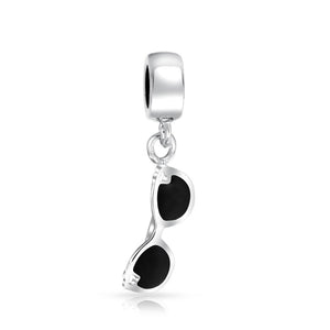 Black Movie Star Sunglasses Sterling Silver Dangle Travel Bead Charm - Joyeria Lady