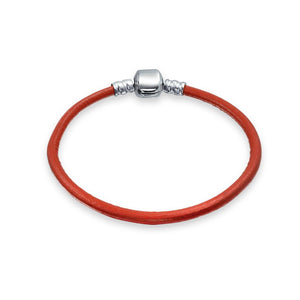 Genuine Leather Starter Charm Beads Bracelet Sterling Silver