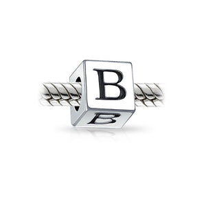 Alphabet Square Block Letter Bead Charm 925 Sterling Silver