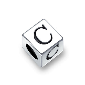 Alphabet Square Block Letter Bead Charm 925 Sterling Silver