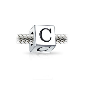 Alphabet Square Block Letter Bead Charm 925 Sterling Silver