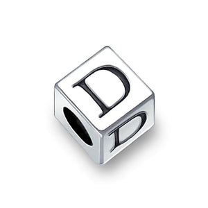 Alphabet Square Block Letter Bead Charm 925 Sterling Silver