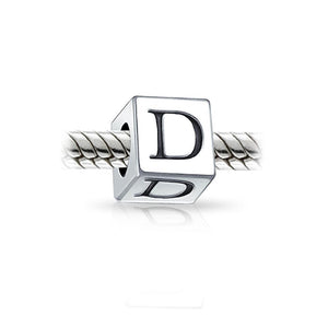 Alphabet Square Block Letter Bead Charm 925 Sterling Silver