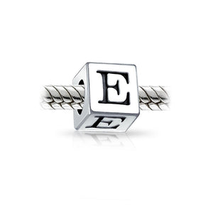 Alphabet Square Block Letter Bead Charm 925 Sterling Silver