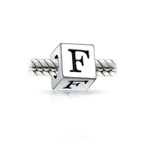 Alphabet Square Block Letter Bead Charm 925 Sterling Silver