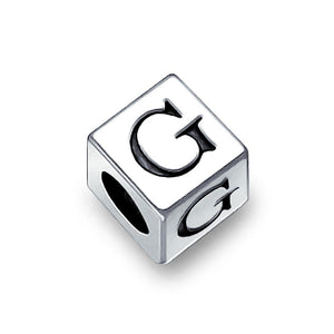 Alphabet Square Block Letter Bead Charm 925 Sterling Silver