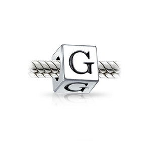 Alphabet Square Block Letter Bead Charm 925 Sterling Silver