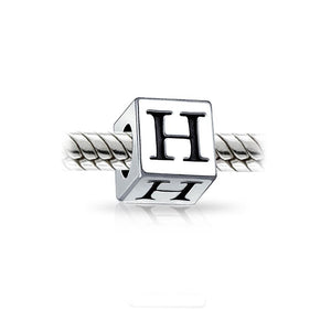 Alphabet Square Block Letter Bead Charm 925 Sterling Silver