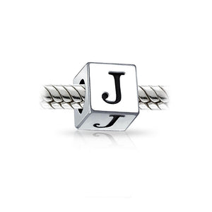 Alphabet Square Block Letter Bead Charm 925 Sterling Silver