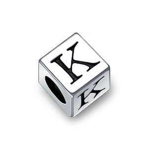 Alphabet Square Block Letter Bead Charm 925 Sterling Silver