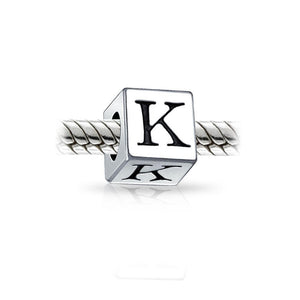Alphabet Square Block Letter Bead Charm 925 Sterling Silver