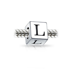 Alphabet Square Block Letter Bead Charm 925 Sterling Silver
