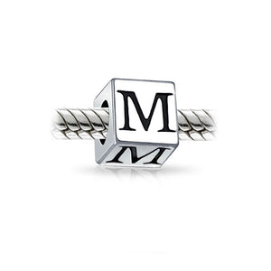 Alphabet Square Block Letter Bead Charm 925 Sterling Silver