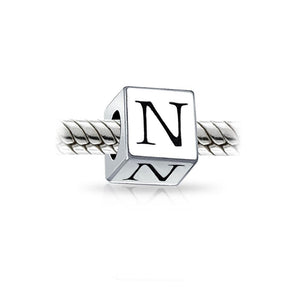 Alphabet Square Block Letter Bead Charm 925 Sterling Silver