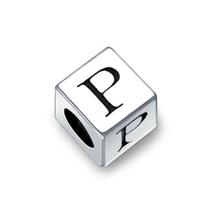Alphabet Square Block Letter Bead Charm 925 Sterling Silver