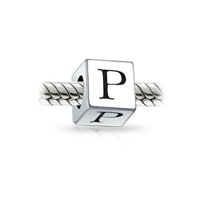 Alphabet Square Block Letter Bead Charm 925 Sterling Silver