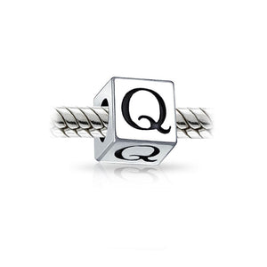 Alphabet Square Block Letter Bead Charm 925 Sterling Silver