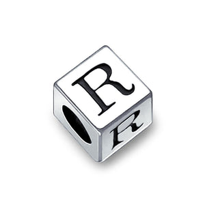 Alphabet Square Block Letter Bead Charm 925 Sterling Silver
