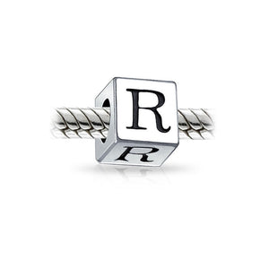 Alphabet Square Block Letter Bead Charm 925 Sterling Silver