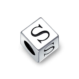 Alphabet Square Block Letter Bead Charm 925 Sterling Silver