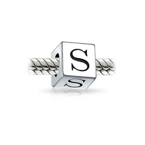 Alphabet Square Block Letter Bead Charm 925 Sterling Silver