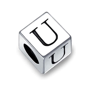 Alphabet Square Block Letter Bead Charm 925 Sterling Silver