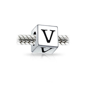 Alphabet Square Block Letter Bead Charm 925 Sterling Silver