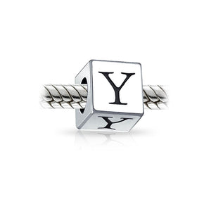 Alphabet Square Block Letter Bead Charm 925 Sterling Silver