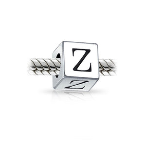 Alphabet Square Block Letter Bead Charm 925 Sterling Silver