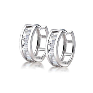 Square Asscher Cut CZ Channel Hoop Earrings Sterling Silver