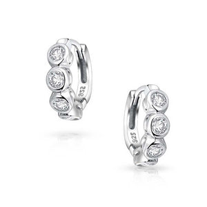 Solitaire Cubic Zirconia Kpop Hoop Earrings Sterling Silver