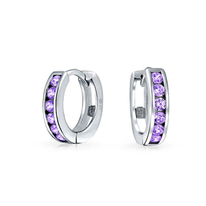 CZ Channel Hoop Earrings Rose Gold Plated Silver Birthstone Colors