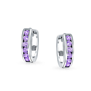 CZ Channel Hoop Earrings Rose Gold Plated Silver Birthstone Colors