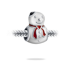 White Holiday Snowman Christmas Winter Charm Bead 925 Sterling Silver