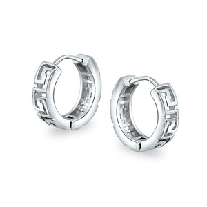 Greek Key Hoop Earrings Rose Gold Plated Sterling Silver Hinge