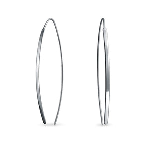 Modern Long Oval Linear Threader Earrings 925 Sterling Silver - Joyeria Lady